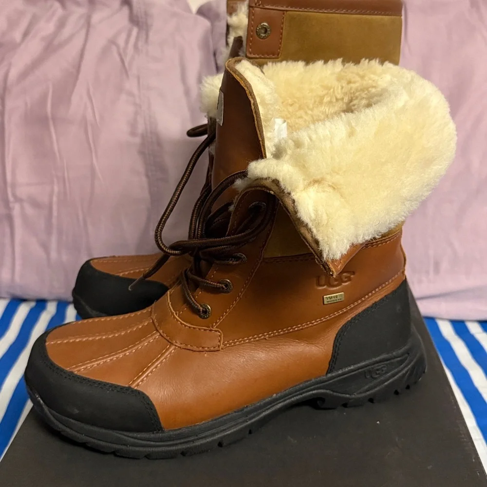 UGG Chestnut and Black Shearling Boots